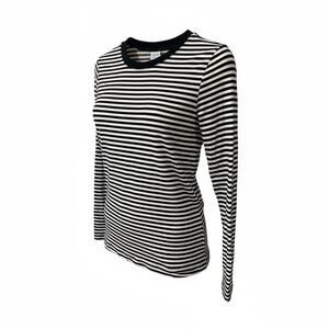 LOFT Black White Striped Long Sleeve Tee Medium Crew Neck Soft Knit